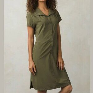 PrAna Shayden Olive Green Cargo Button Front Mini Dress Outdoor Hiking Size XS